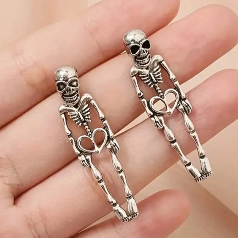 HOT TOPIC UNISEX Y2K VIBE SILVERTONE SKELETON EARRINGS NWOT